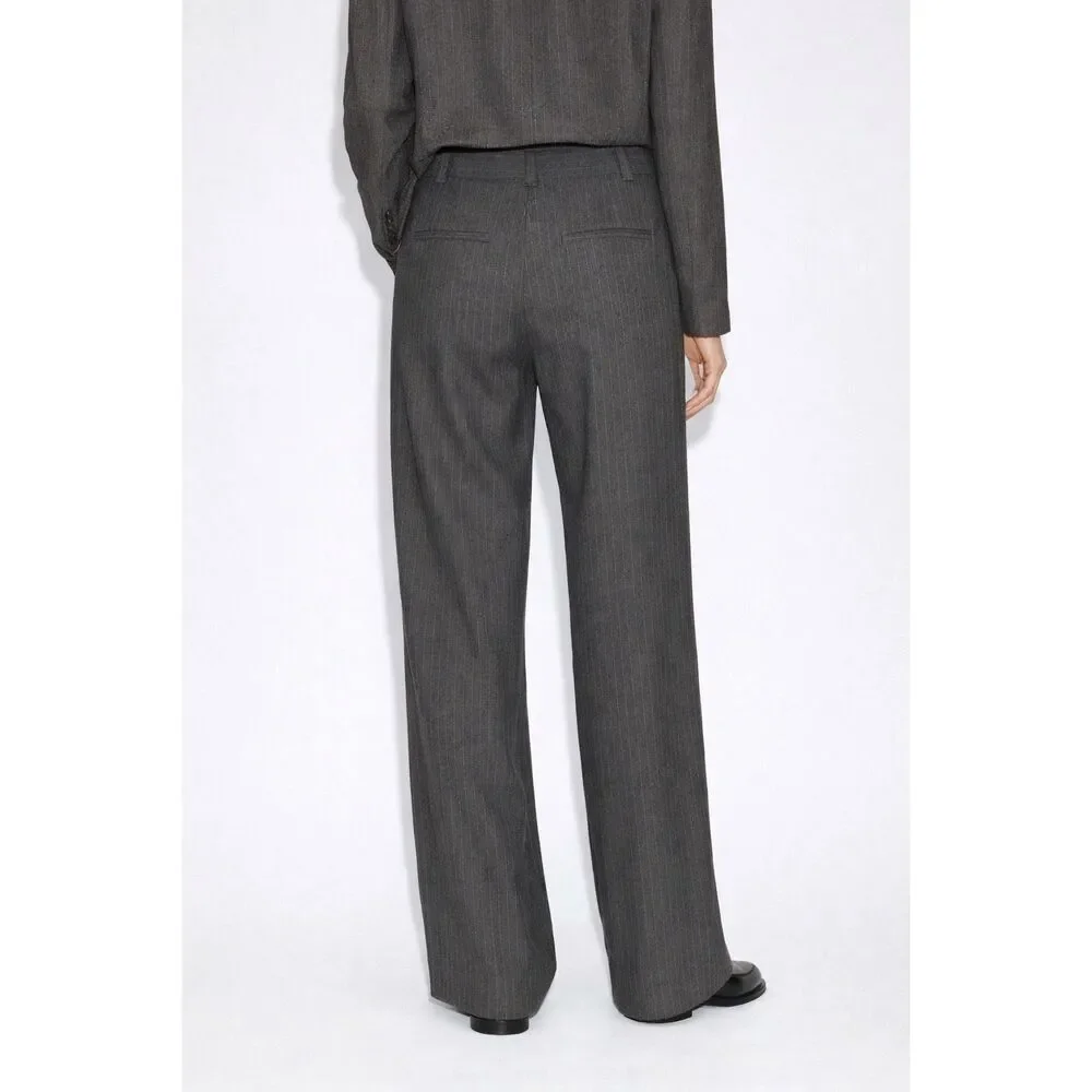 Massimo Dutti Pinstripe Wool Blend Tailored Trousers Gray EU 38 US 6 NWT - Picture 2 of 12